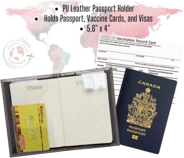 Chrome Passport Cover Vaccine Card Holder Combo Canada, Passport Holder with Vaccine Card Slot (Pink) - Image 3