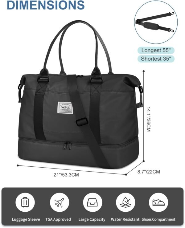 BAGAIL Travel Duffel Bag, Weekender Bags for Women, Overnight Gym Carry On Tote Bag with Wet Pocket, Hospital Mom Bag for Labor and Delivery - Extra Large, Black - Image 6