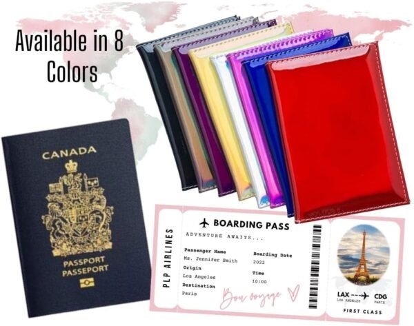 Chrome Passport Cover Vaccine Card Holder Combo Canada, Passport Holder with Vaccine Card Slot (Pink) - Image 4