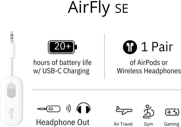 Twelve South AirFly SE Audio Streaming for TV/Airplane to Wireless Headphones – Wireless Adapter for AirPods, Airplane, Car, Gym, Home, Use with Any 3.5 mm Audio Jack - Image 9