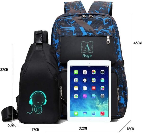 Asge Backpack for School Boys Backpacks for Kids Camo Bookbag for Middle School Bags Waterproof Travel Back Pack (Blue) - Image 6