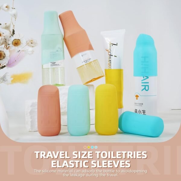 8 Pack Silicone Bottle Covers,Travel Size Toiletries,Travel Essentials for Women Men,Elastic Sleeves for Leak Proofing Travel,Travel Accessories Luggage, Cruise Ship Essentials,Travel Must Haves - Image 4