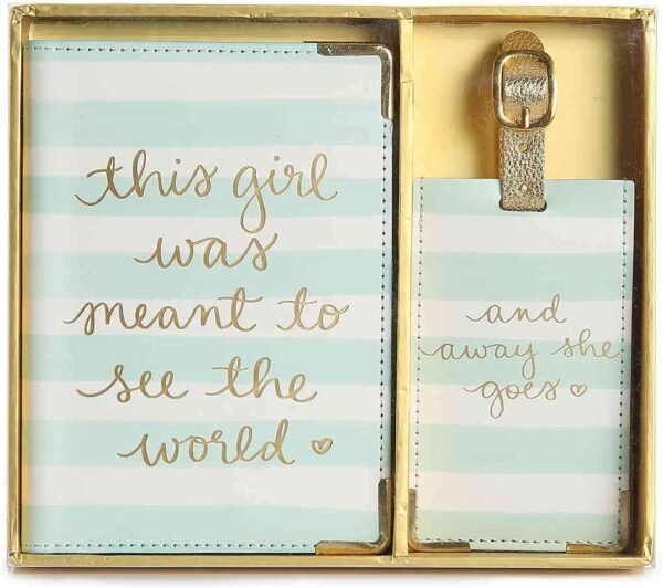 Eccolo Travel Passport Cover Holder And Luggage Tag Set, Card And Passport Holder for Women, Gift Boxed, “This Girl Was Meant To See The World” (Mint, 5.5x4 inches) - Image 3