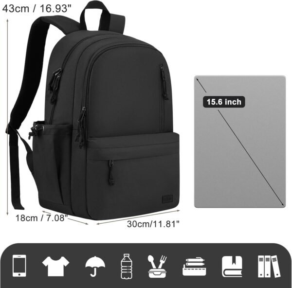 Black Backpack for School, Lightweight Teens Bookbag for Girls Boys Middle School High School,15.6in Laptop Bag for College Student Men Women - Image 5