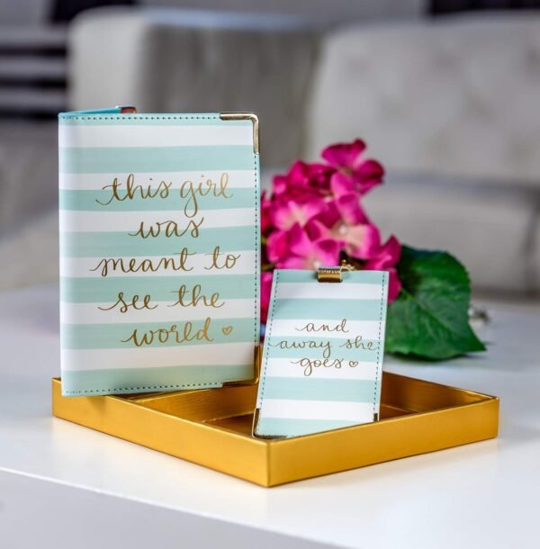 Eccolo Travel Passport Cover Holder And Luggage Tag Set, Card And Passport Holder for Women, Gift Boxed, “This Girl Was Meant To See The World” (Mint, 5.5x4 inches) - Image 4