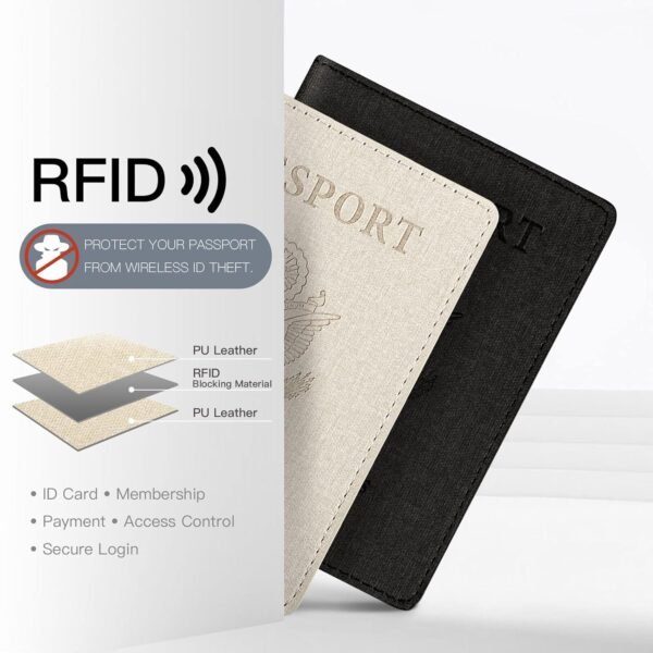 2 Pack Passport Cover With Card Slots RFID Blocking-White&Black - Image 2