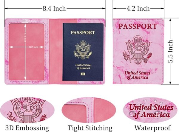 Passport Holder Wallet with Vaccine Card Cover Slot Combo, Upgraded Pu Leather Travel Gifts for Women Men, Marble Rose - Image 4