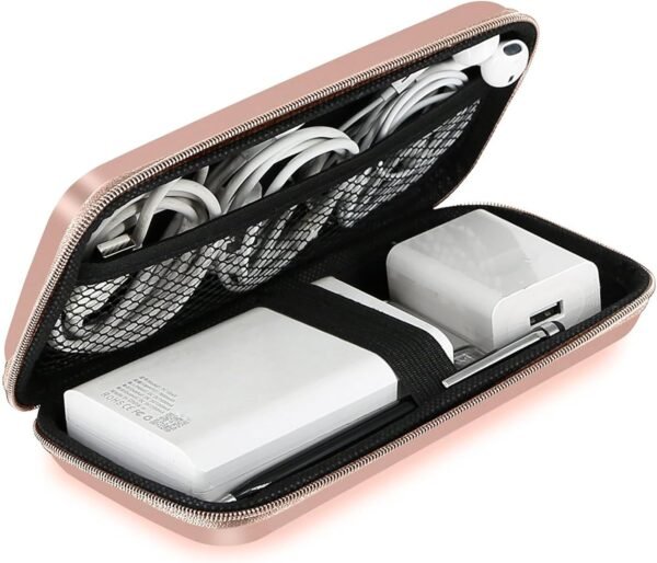 iMangoo Shockproof Carrying Charger Case Hard Protective EVA Impact Resistant Power Bank Pouch Small Electronics Organizer Cable Accessory Travel Essentials for Women,Size 6.5''x3.2''x1'',Rose Gold