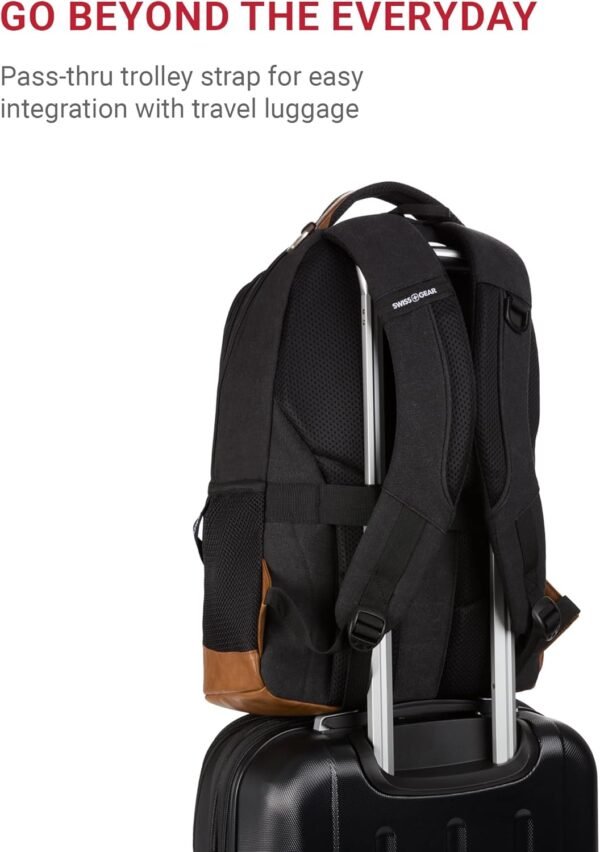 SwissGear Cecil 5505 Laptop Backpack, Black Canvas/Borwn, 18-Inch - Image 4