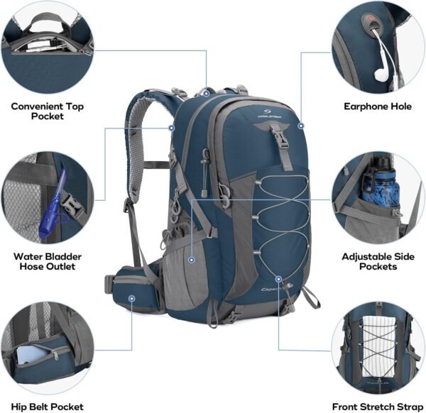 Maelstrom Hiking Backpack,Camping Backpack,40L Waterproof Hiking Daypack with Rain Cover,Lightweight Travel Backpack,Blue - Image 3