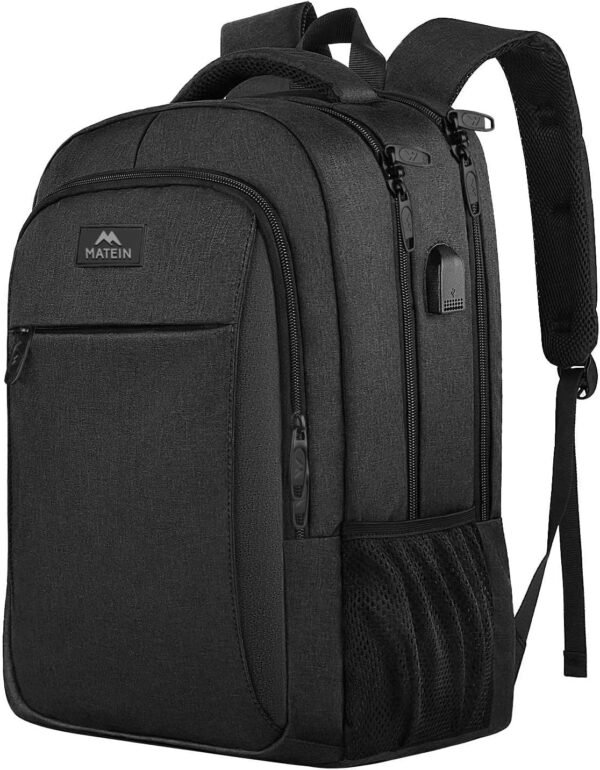 MATEIN Business Laptop Backpack, 15.6 Inch Travel Laptop Bag Rucksack with USB Charging Port, Water-Resistant Bag Daypack for Work College Computer Men Women Backpack, Black