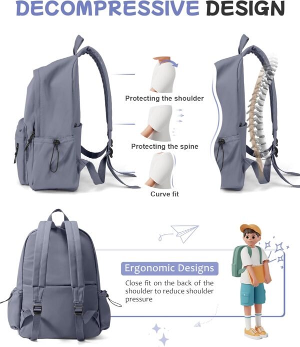 Blue Classic Basic Backpack for Women, Waterproof High School Bookbag, Lightweight Casual Travel Daypack, College Backpack Men, Middle School Bag for Girls Boys - Image 5