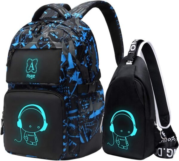 Asge Backpack for School Boys Backpacks for Kids Camo Bookbag for Middle School Bags Waterproof Travel Back Pack (Blue)