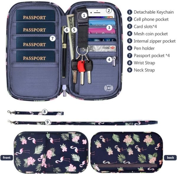 RFID Family Passport Wallet Holder Waterproof, Travel Document Organizer Credit Card Clutch Bag for Men Women - Image 3