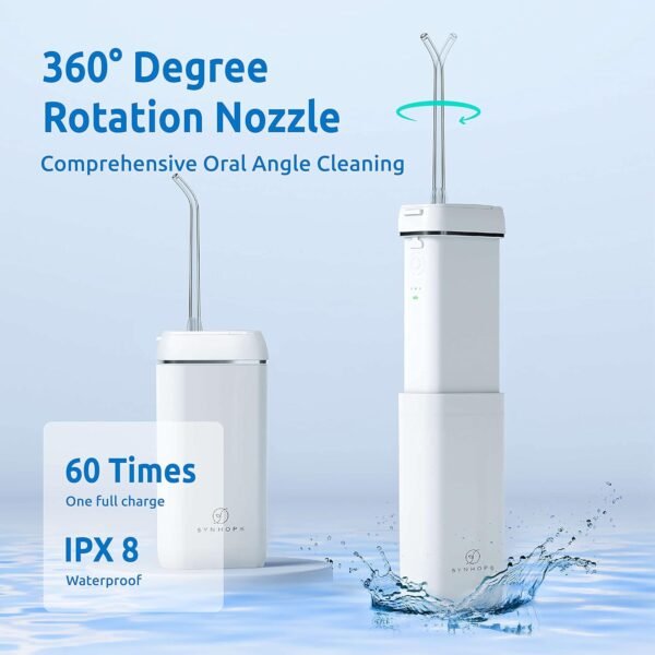 Water Flosser [Mini Cordless Portable] Oral Irrigator Water Teeth Cleaner Pick, Telescopic Water Tank, 3 Modes & IPX7 Waterproof, Home & Travel Water Flossers for Teeth, Braces Bridges Care - Image 2