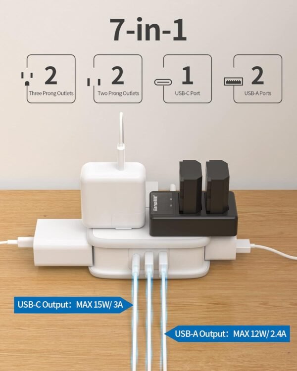 Travel Power Strip with USB C, NTONPOWER 4 Outlets 3 USB(1 USB-C), 4ft Flat Plug Extension Cord with USB C Ports, Portable Power Strip Flat Plug, Compact for Travel Hotel Cruise Essentials, White - Image 2