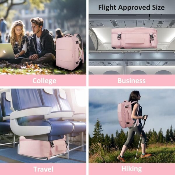 Taygeer Travel Backpack for Women, Carry On Backpack with USB Charging Port & Shoe Pouch, TSA 15.6inch Laptop Mochila Flight Approved, Nurse Bag Casual Daypack for Weekender Business Hiking, Pink - Image 9