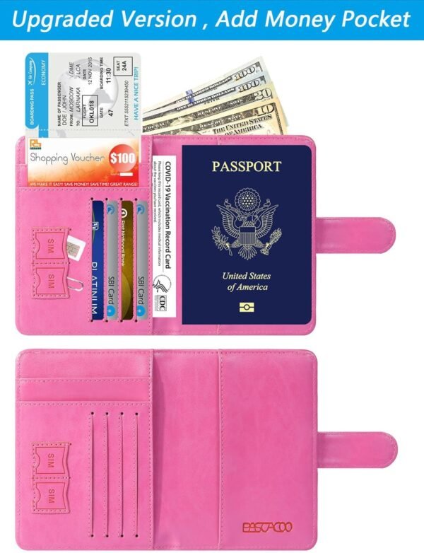 Passport Holder Cover Wallet RFID Blocking Leather Card Case Travel Accessories for Women Men (Pink) - Image 4