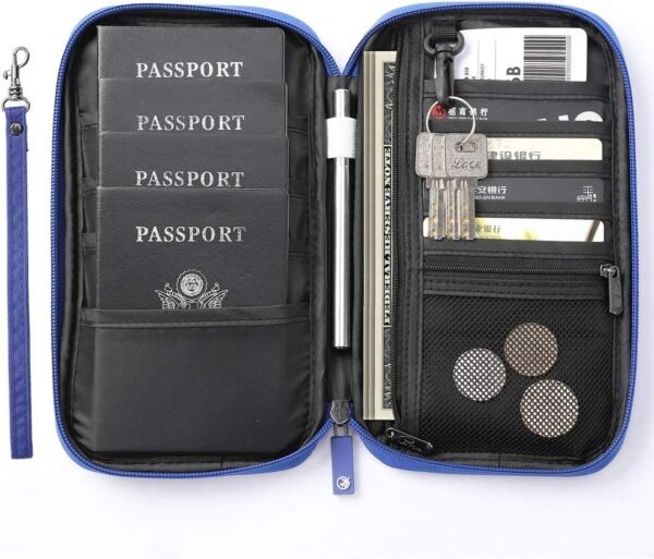 VanFn RFID Travel Passport Wallet, Family Passport Holder, Trip Document Organizer P.Travel Series (Nylon - Blue) - Image 3