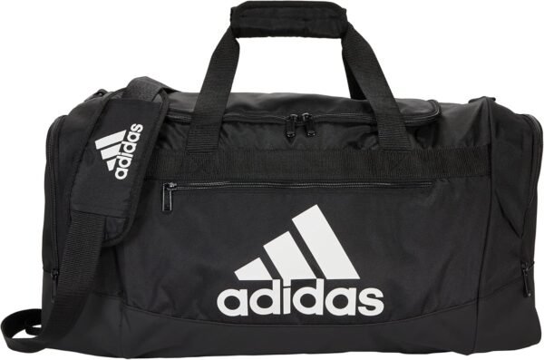 adidas Unisex Adult Defender 4.0 Duffel, Durable Athletic Sports Gym Travel Bag for Men and Women, Black/White, Medium (66L) - Image 3