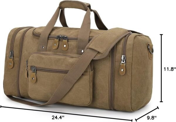 Gonex Canvas Duffle Bag for Travel, 50L Duffel Overnight Weekend Bag(Coffee) - Image 7