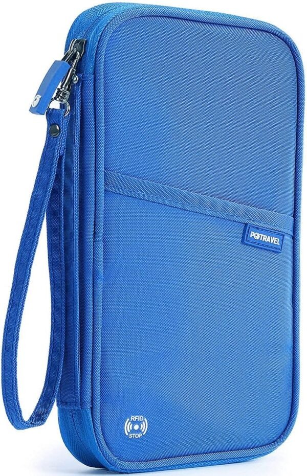 VanFn RFID Travel Passport Wallet, Family Passport Holder, Trip Document Organizer P.Travel Series (Nylon - Blue)