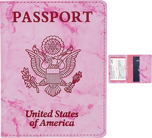 Passport Holder Wallet with Vaccine Card Cover Slot Combo, Upgraded Pu Leather Travel Gifts for Women Men, Marble Rose