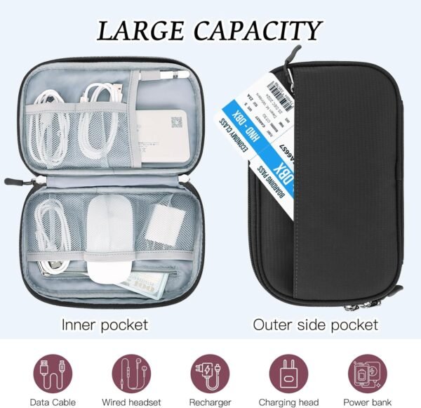 FYY Travel Cable Organizer Pouch - Enlarge Electronic Organizer Carry Case Portable Waterproof All-in-One Electronic Accessories Storage Bag for Cord, Charger, Phone, Earphone, Black - Image 4