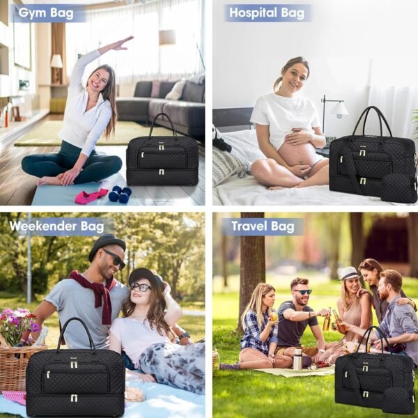 Large Women Travel Duffle Bag - Carry on Overnight Bag Weekend Travel Duffel Tote Bag Yoga Gym Bag with Wet Pocket Toiletry Weekender Overnight Bag for Travel Business Trips Sport Hospital Black - Image 6