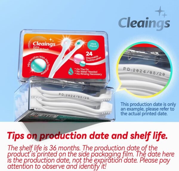 cleaings® Mini Brushes-Disposable Toothbrushes with Toothpaste and Pick for Work or Travel, 24 Count (Mint Flavor（Pack of 1）) - Image 2