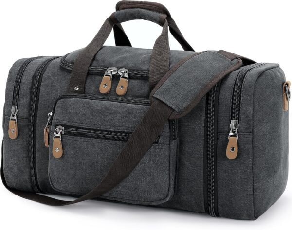 Gonex Canvas Duffle Bag for Travel 50L Expandable Duffel Weekend Overnight Bag men (Dark Gray)