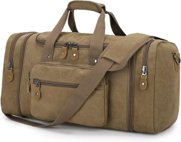 Gonex Canvas Duffle Bag for Travel, 50L Duffel Overnight Weekend Bag(Coffee)