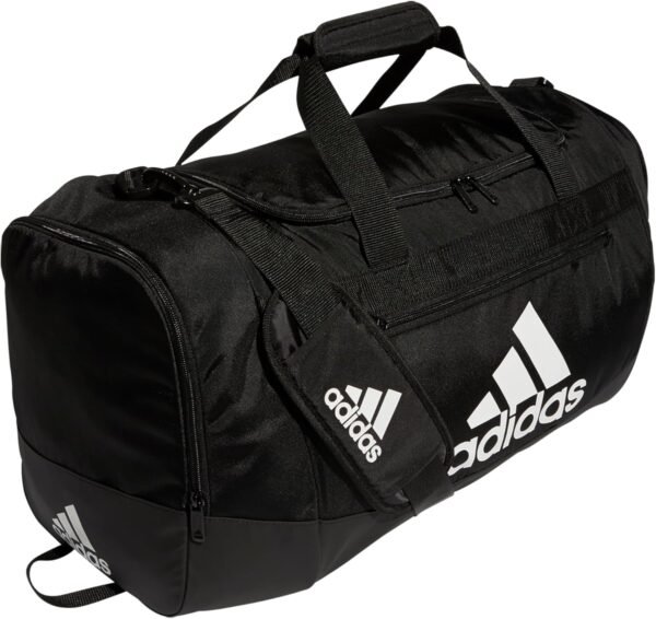 adidas Unisex Adult Defender 4.0 Duffel, Durable Athletic Sports Gym Travel Bag for Men and Women, Black/White, Medium (66L)