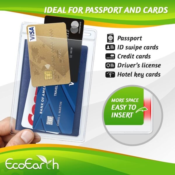 EcoEarth Passport & Identification Card Holders with Soft Edge (Clear, 4x6 Inch, 100 Pack), Extra Large Vertical ID Holder, Zipperless Plastic Name Badge Holders - Image 5