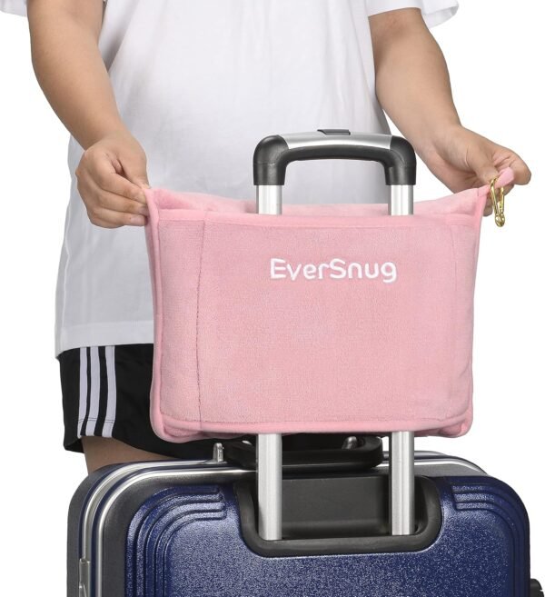 EverSnug Travel Blanket and Pillow - Ultra-Soft, Compact & Lightweight, 65x40 Inches, with Carry Case, Luggage Sleeve & Backpack Clip for Airplane Comfort (Light Pink) - Image 4