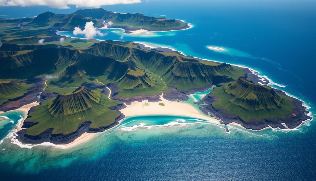 Aerial view of the Hawaiian islands showing their diverse landscapes, Hawaii Travel Guide essential overview