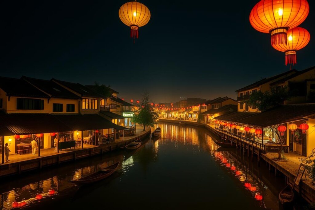 Hoi An Ancient Town illuminated with colorful lanterns at night