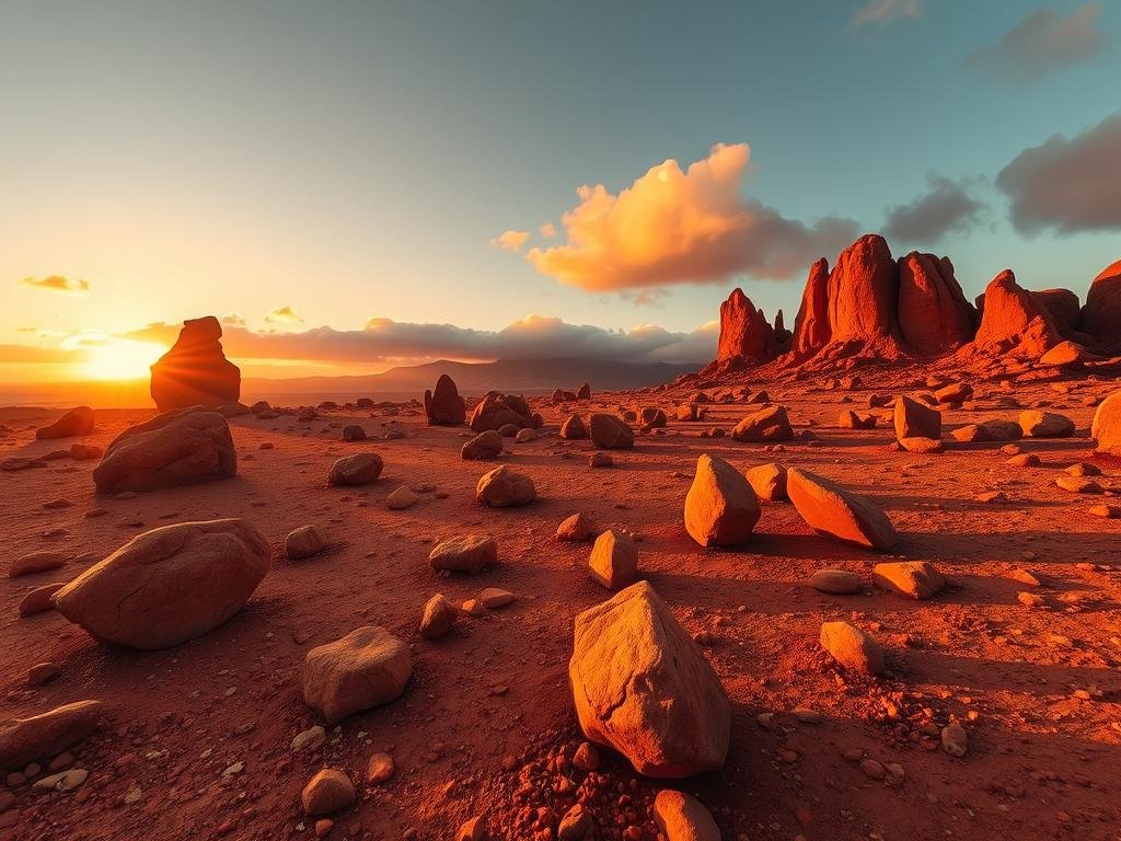 Lanai's Garden of the Gods with unique rock formations at sunset, Hawaii Travel Guide hidden attraction