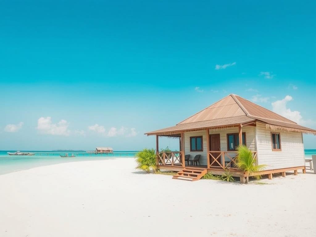 Local island guesthouse in Maafushi with beachfront view