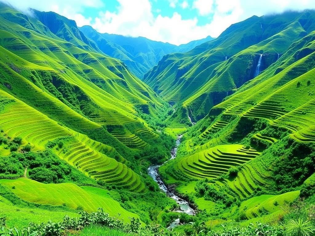 Peaceful Molokai's Halawa Valley with ancient taro fields and waterfalls, Hawaii Travel Guide cultural site