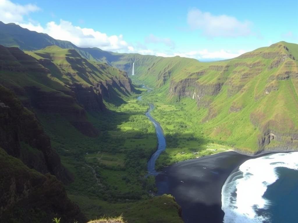 Peaceful Waipio Valley on the Big Island with taro fields and black sand beach, Hawaii Travel Guide scenic valley