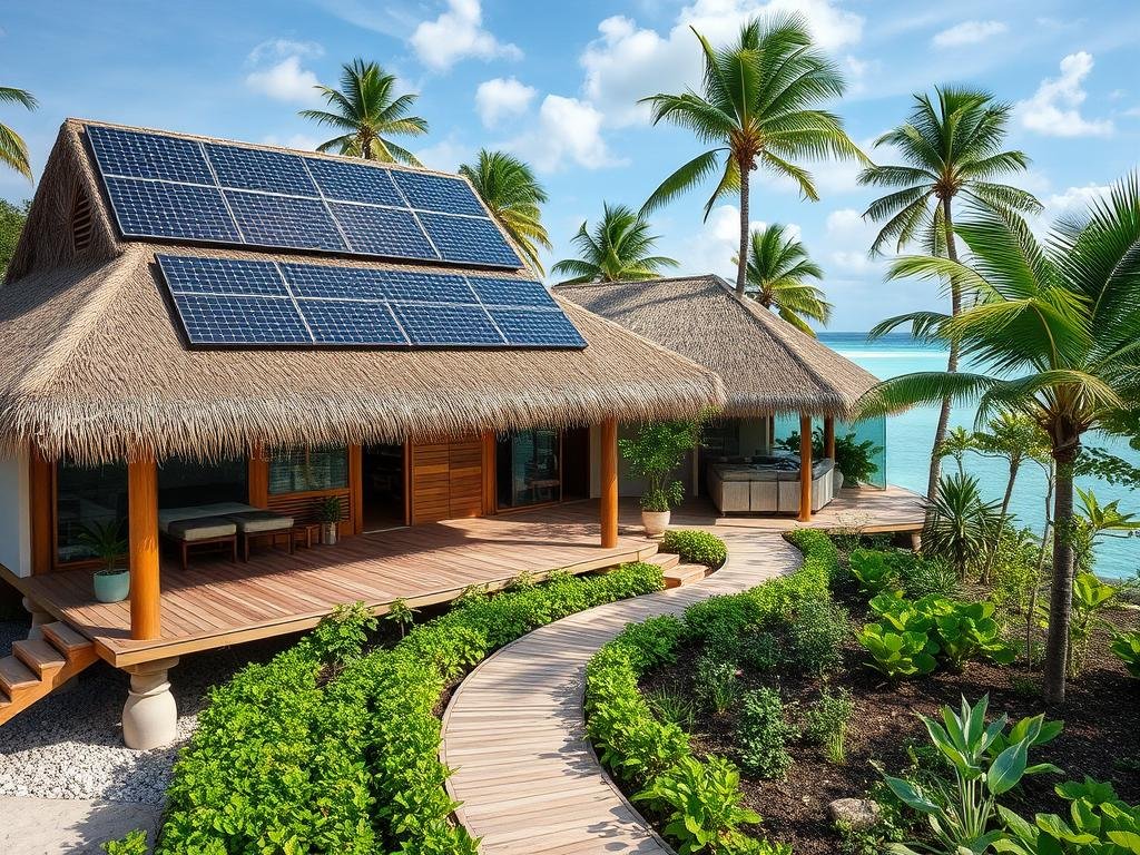 Soneva Fushi eco-friendly resort with solar panels and sustainable architecture