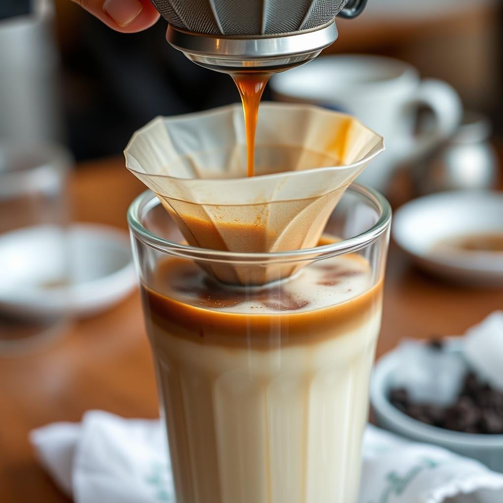 Vietnamese coffee being prepared with condensed milk